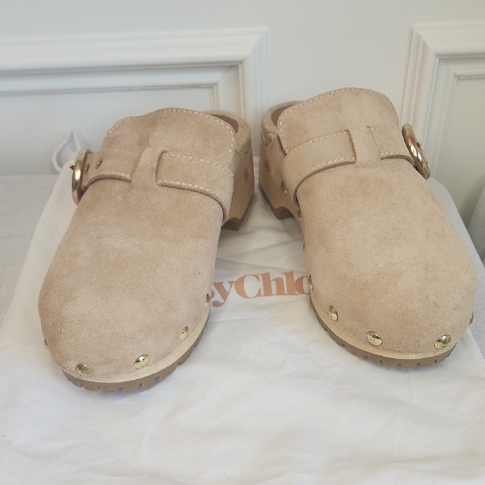 See By Chloe Suede Clogs with Gold Details - Picture 3 of 9